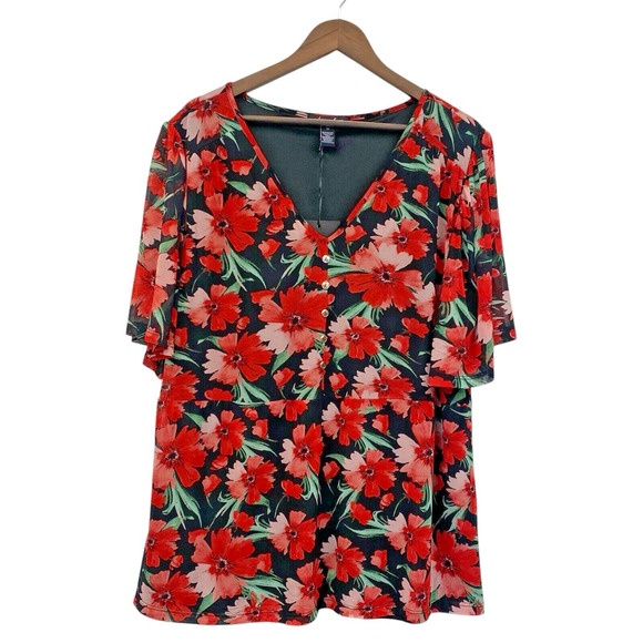 A Love Story Tops - A Love Story Women 2X Floral Babydoll Blouse Lightweight Short Sleeve Lined Boho